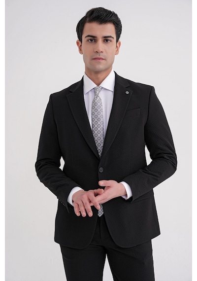 Efor Slim Fit Çift Yırtmaç Gofre Kumaş Esnek Siyah Spor Takım Elbise Tk 940 Siyah