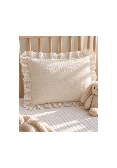 H&c Bebek Müslin Nevresim Takımı 4 Parça Brode Dantel Detaylı Krem 100x150 CM