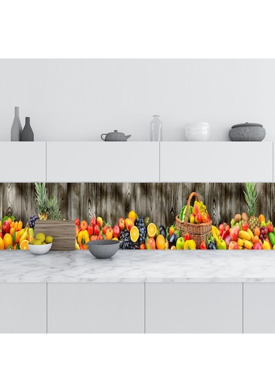 Mutfak Tezgah Arası Folyo Fayans Kaplama Folyosu Sebze Meyve Koyu Ahşap