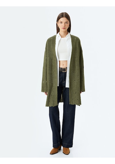Koton Oversize V Yaka Dökümlü Uzun Triko Hırka Haki 5wal90104ht Haki Koton Oversize V Yaka Dökümlü Uzun Triko Hırka Haki 5wal90104ht Haki
