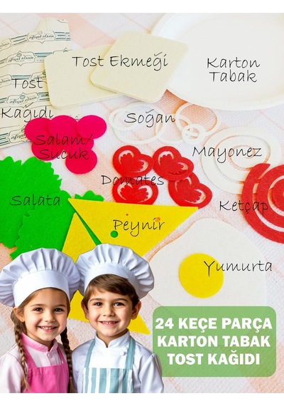 Oyuncak Yemek Keçe Tost Kahvaltı Seti - Montessori Mutfak Rol Oyun Seti