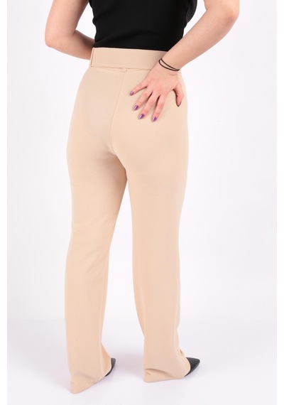 Tulin Tülin K24-12002 Kadın Örme Kemerli Pantolon Ss K24-12002-R0919 Krem