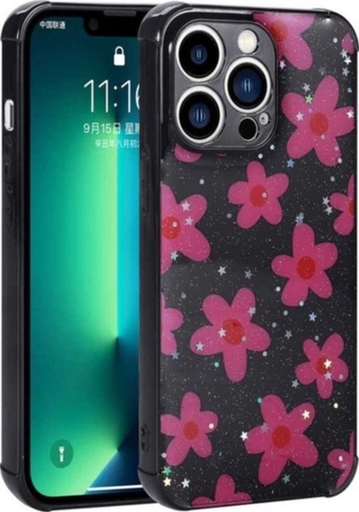 Apple Uyumlu iPhone 12 Pro Kılıf Simli Desenli Kamera Korumalı Parlak Zore Popy Kapak Çiçek