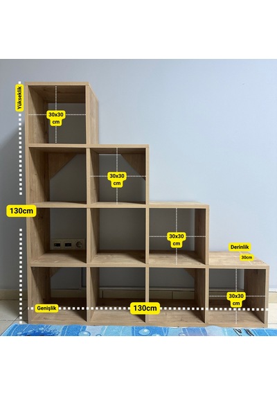Mukotoys Basamak Raf Kitaplık Mdf 130x130