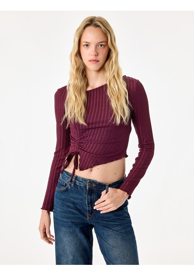Koton Asimetrik Kesim Büzgülü Uzun Kollu Kaşkorse Bluz Bordo 7wal10024ık