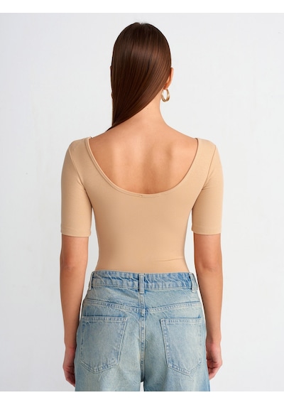 Dilvin Kısa Kollu Bodysuit Bej