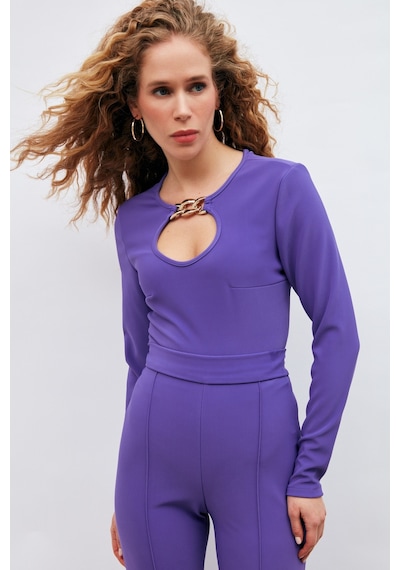 Sateen Zincir Detaylı Bluz - Mor