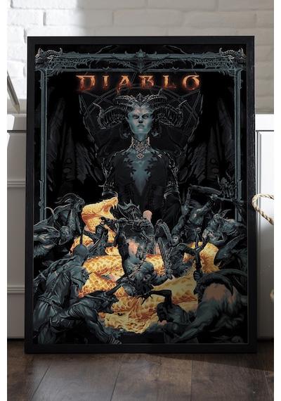 Diablo Siyah Ahşap Çerçeveli Poster, Dekoratif Oyun Duvar Tablosu
