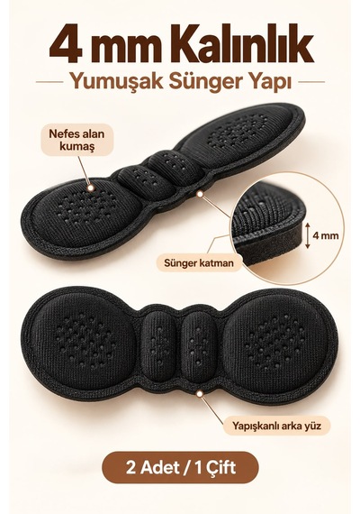 Evgereçlerim Ayakkabı Topuk Vurma Önleyici Ve Daraltma Pedi 4 Mm 1 Çift Bej - Siyah
