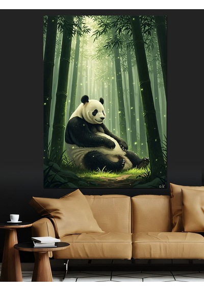 Karizma Tablo Bambu Arasında Panda Ayı Dekoratif Kanvas - Mdf Ahşap Tablo