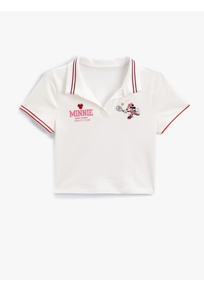 Koton Minnie Mouse Tişört Polo Yaka Lisanslı Kısa Kollu Ekru 4skg10596ak Ekru
