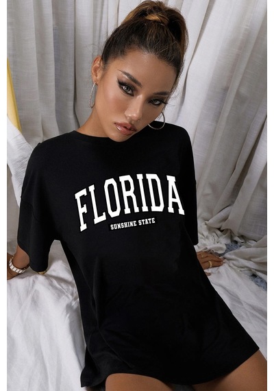 Unisex Florida Baskılı Tasarım Tshirt Siyah