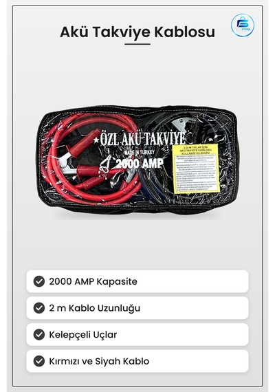 Akü Takviye Kablosu Amp 2 M Otomobil Araç Yol Yardım Acil Durum K