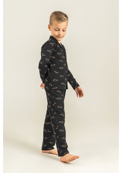 Rolypoly Erkek Çocuk Colorful Dinos Siyah Gömlek Pijama Takımı Rp3867-c-v2 Rp3867-c-v2