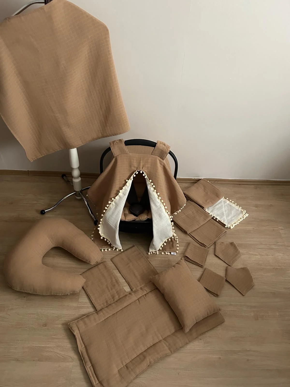 %100 Pamuk 12 Parça Çift Taraflı Muslin Set Kahve