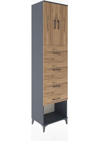 Hyperion Dolap 2 Raflı 4 Çekmeceli 2 Kapaklı 60x44x243 Antrasit-çam Antrasit