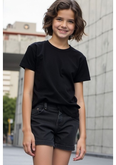 Cloise Siyah Çocuk T-shirt Kız Erkek Unisex %100 Pamuk SIYAH