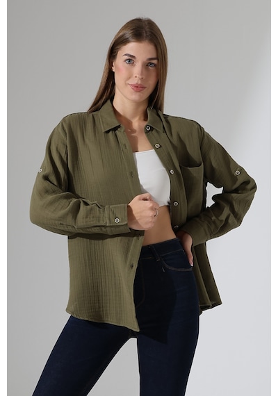 Oversize Basic Müslin Gömlek Haki