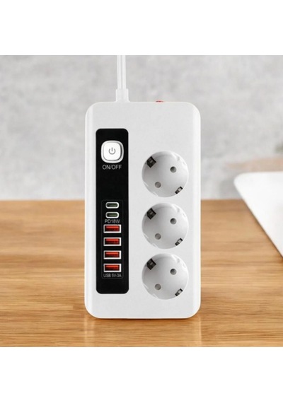 Akım Korumalı Çoklu Priz Usb Girişli, Anahtarlı, Yüksek Güvenlikli Priz Ünitesi-1466 1.8 M