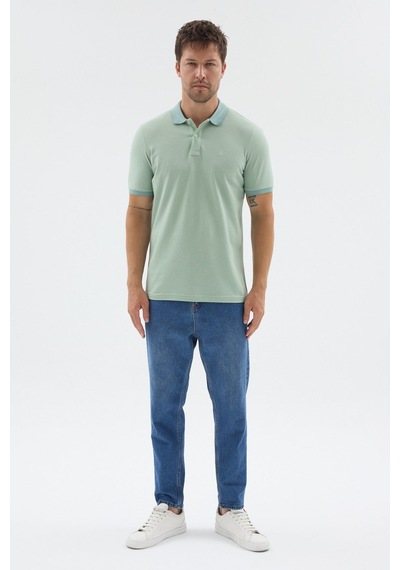 Yeşil Polo Yaka Pike Kısa Kol Slim Fit %100 Pamuk Tişört 1011260171