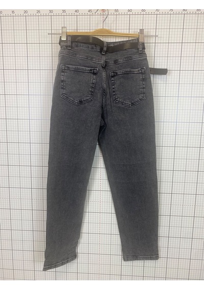 Ymr Moda Gri Kemerli Mom Kadın Kot Pantolon 23438-24 34 -32 42