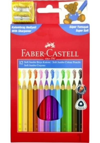 Faber Castell 12 Renk Jumbo Üçgen Kuruboya Kalemtraş Hediyeli