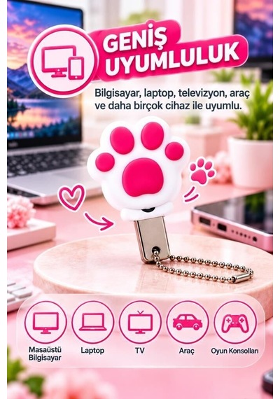 Premium Eğlenceli Flaş Şirin Usb Flash Bellek 32gb Kedi Patisi Usb01 Beyaz