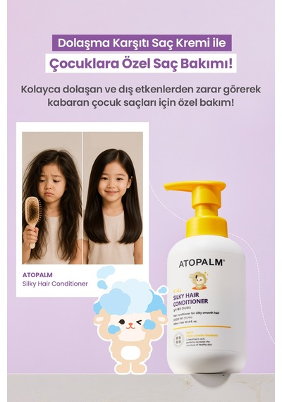 Çocuklar İçin Dolaşma Önleyici Nemlendirici Saç Kremi Atopalm Silky Hair Conditioner Kids