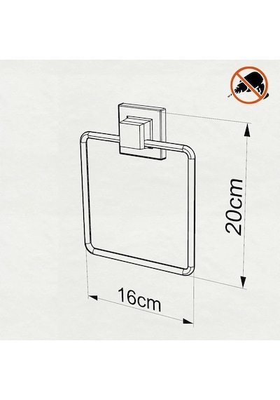 Tekno Tel Ef-234 Krom Kare Havluluk Yapışkanlı/vidalı Deliksiz Metal Banyo Havlu Halkası Krom