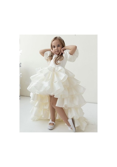 Lilymoon Kız Çocuk Balon Kollu Maxi Organze Elbise Beyaz