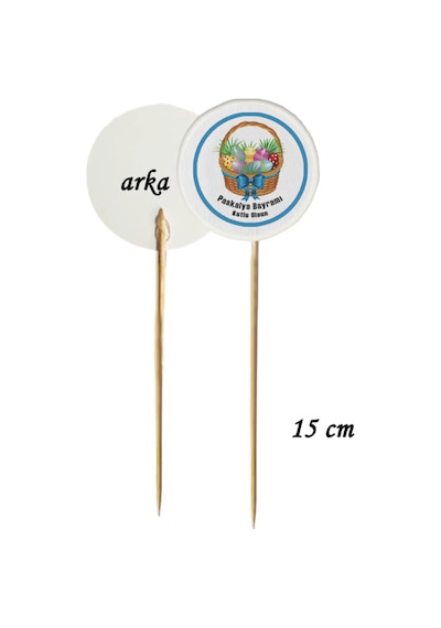 15 Cm Uzun Kürdan - 20 Adet Dekoratif Paskalya Bayramı Kutlu Olsun Baskılı Kürdan-1