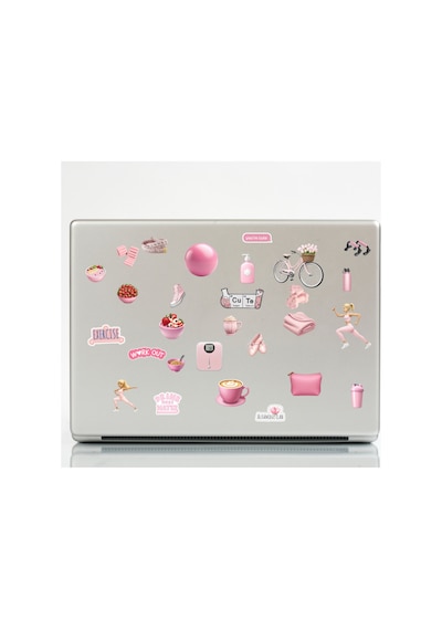 66 Adet Pembe Fitness Spor Diyet Sticker Seti - Etiket Seti Scrapbook Bullet Journal