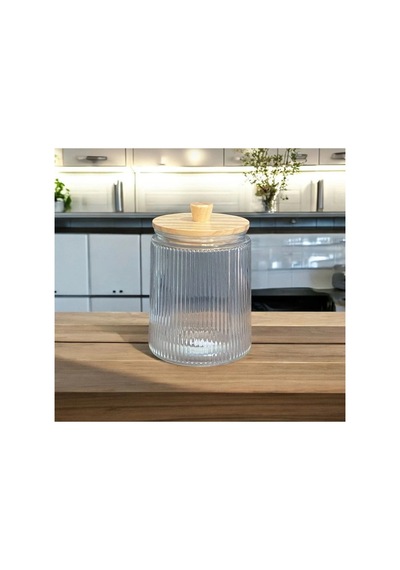 1 Adet Bambu Vakum Kapaklı Cam Çay Şeker Kahve Saklama Kavanozu 1300 Ml Kavanoz Bej Bej