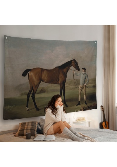 George Stubbs'un Uzun Bacaklı At Ve Jokeyi Duvar Örtüsü - Molly Long-legs With Her Jockey-7012