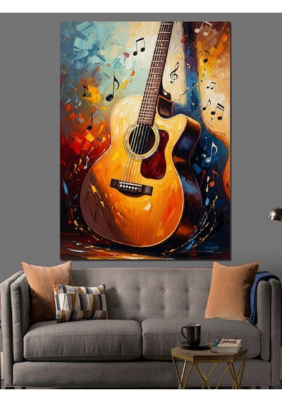 Ahşap Tablo Renk Patlamalı Sanatsal Akustik Gitar