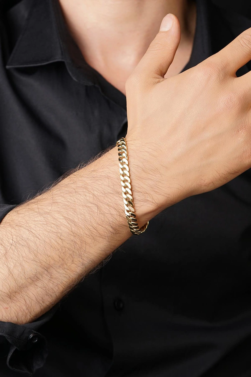 14 Ayar Altın Gurmet Zincir Erkek Bileklik 8 Mm Sarı Altın