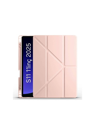 S11 2025 11 İnç Tablet Sm-x730/x736 İçinile Uyumlu Üçgen Kalem Bölümlü Standlı Uyku Modlu Akıllı Kılıf Pembe Sku: Zeusb0gfx69pfs Arka Kapak
