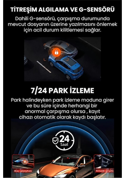 4 Kameralı Araç İçi Kamera Lcd Ekranlı 360 1080p Hd Gece Görüşü, G Sensor, Park, Döngü Kayıt Wdr, Uygulama Kontrol
