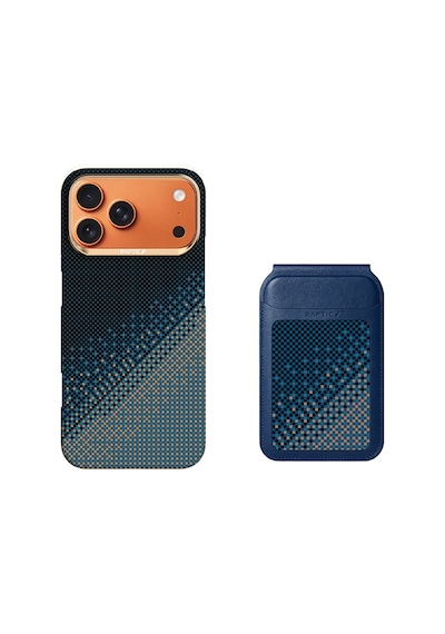 Apple iPhone Uyumlu 17 Pro Max Kılıf Raptic 2in1 Bundle Kit Aramid Skin Serenity Seri Kartlıklı Karbon Kapak Laci Lacivert