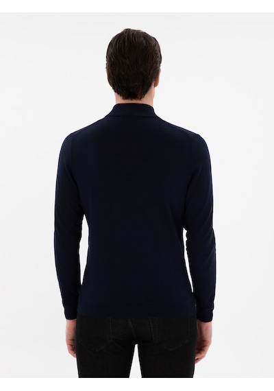 Cacharel Lacivert Slim Fit Yün Karışımlı Yarım Balıkçı Yaka Basic Triko Kazak