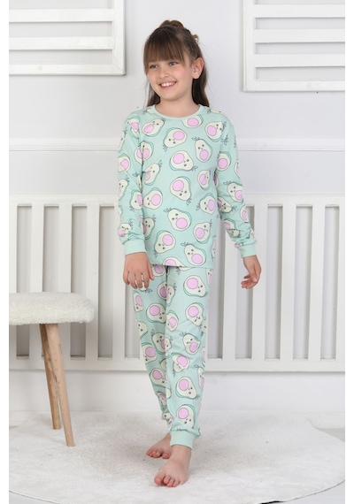 Cute Avocado Desenli Kız Çocuk Pijama Takımı Yeşil