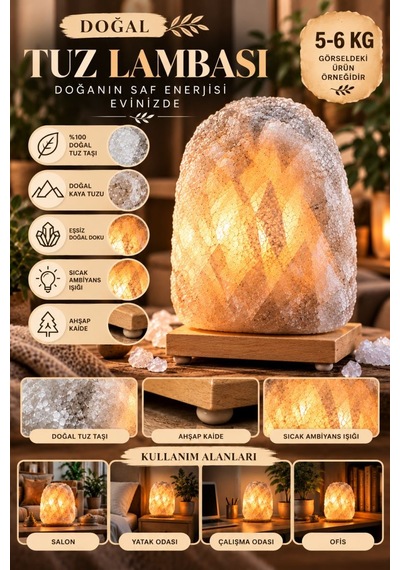 Çankırı 5-6 Kg Gri Doğal Kaya Tuzu Lambası Ahşap Kaideli Dekoratif Lamba
