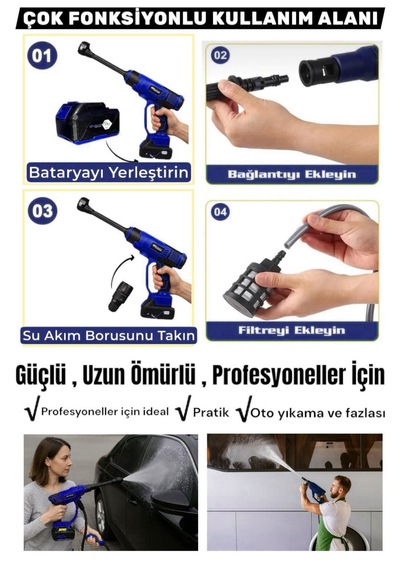 Schmıtzer Sch-2002m Pro 21v Brushless Motor Yüksek Basınçlı Şarjlı Oto Araba Yıkama Makinesi 3 Kademe Dijital Göstergeli 30