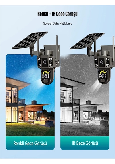 Solar Kamera Wifi V380 Pro Güneş Enerjili 10x Zoom 6mp 2 Lens Alarm Ses Akıllı Wifi Güvenlik Kamera
