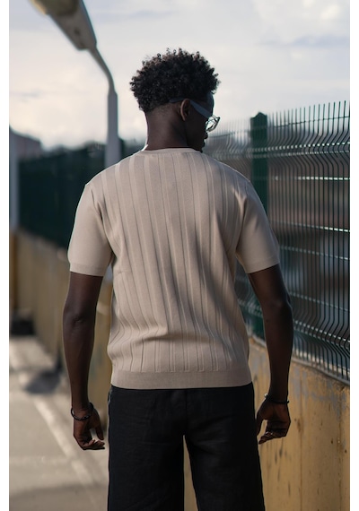 Bisiklet Yaka Rayon Kumaş Kendinden Çizgili Likralı Slimfit T-shirt 001