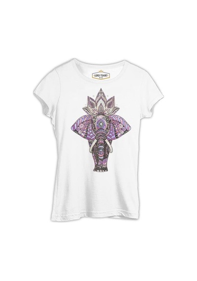 Fil - Mandala Taç Beyaz Bayan Tshirt