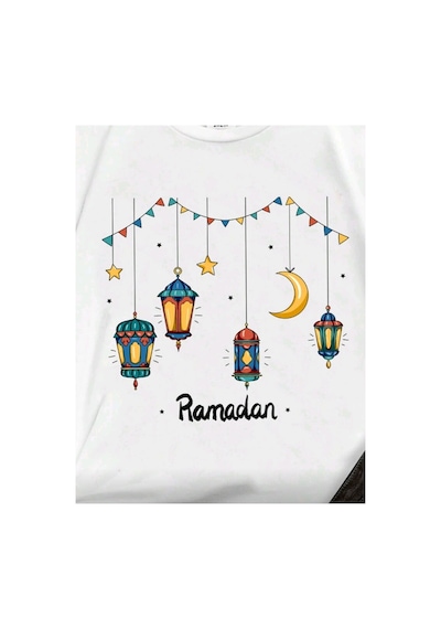 Stil X Ramazan Bayramı Baskılı Kız Çocuk Tshirt, %100 Pamuklu Kumaş Beyaz-2
