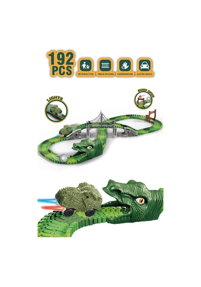 Dinozor Trucks 192 Parça Raylı Pist - Raylı Araç Oyuncak - Tren Oyuncak - Renkli Araç Yolu - Dino Tr