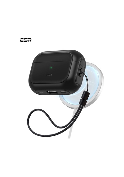 Apple AirPods Uyumlu Pro 2 2019/2022/2023 Halolock Magsafe Orbit Hybrid Case Siyah Siyah
