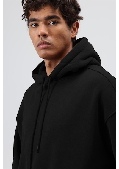 Vamos Basic Oversize Yıkamalı Hoodie Siyah
